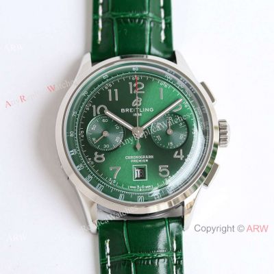 Swiss Breitling Premier Chronograph 7750 Watch Green Arabic-Green Leather Strap